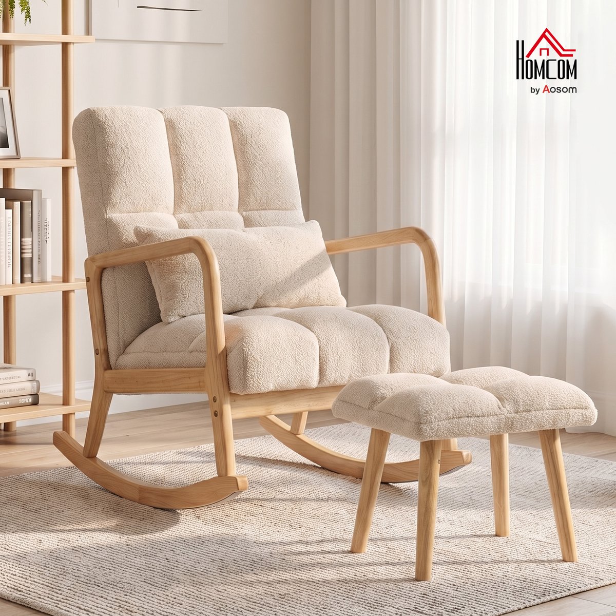 Ensemble de fauteuils à bascule Tissu beige, HOMCOM