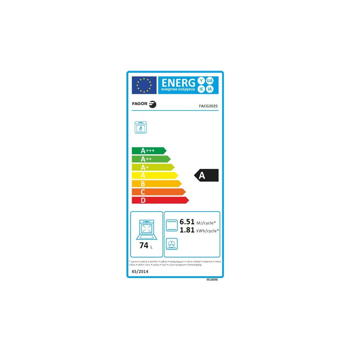 Cuisinière gaz FACG202S couleur unique, FAGOR