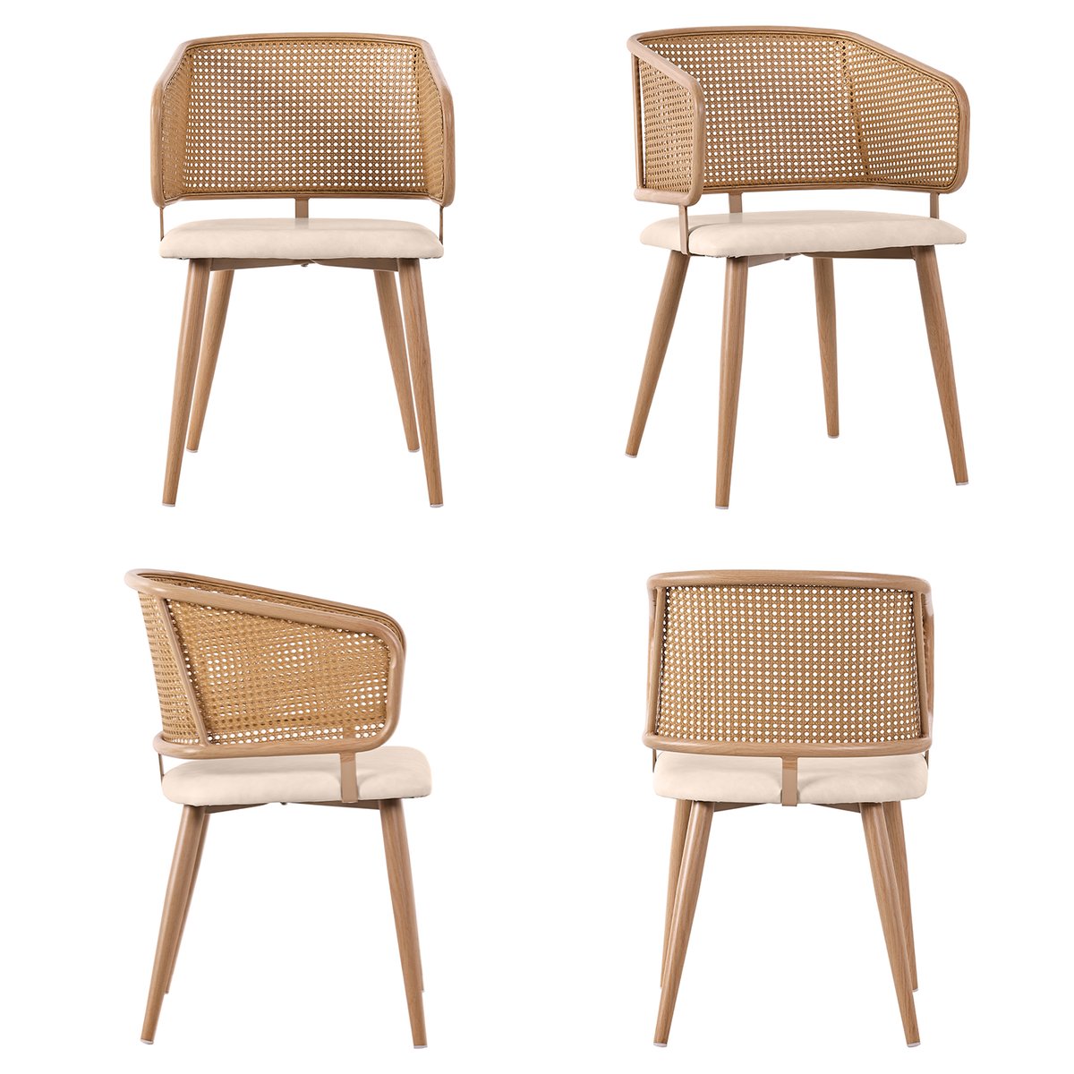 Lot de 6 chaises de salle à manger en velours avec dossier en rotin style moderne et confortable, DEWR beige, MEUBLES COSY