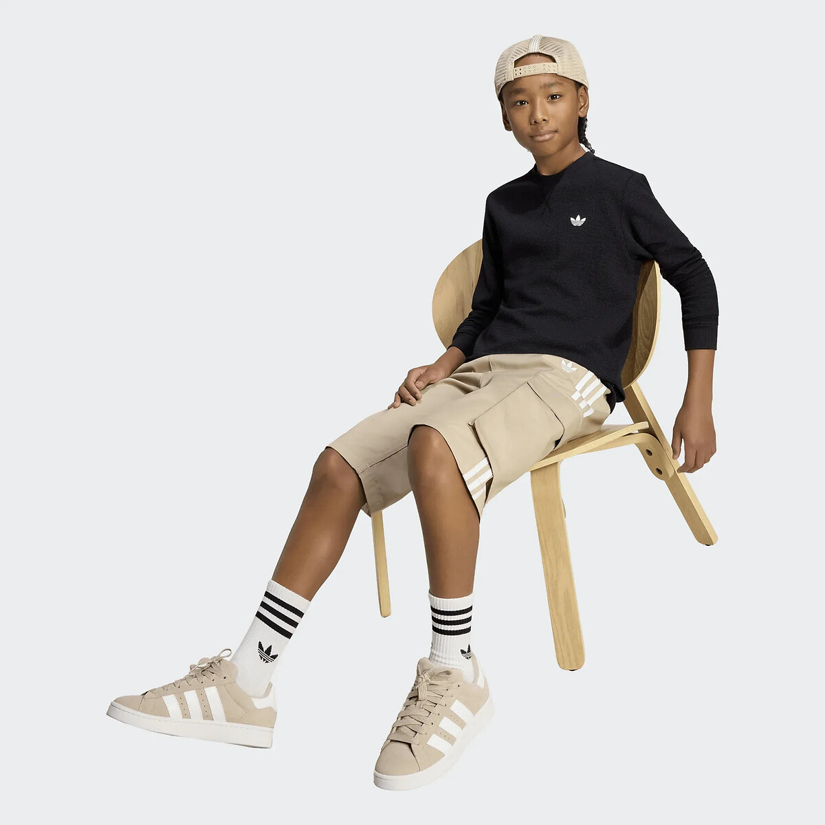 Maglietta a maniche lunghe in maglia goffrata nero , adidas Originals