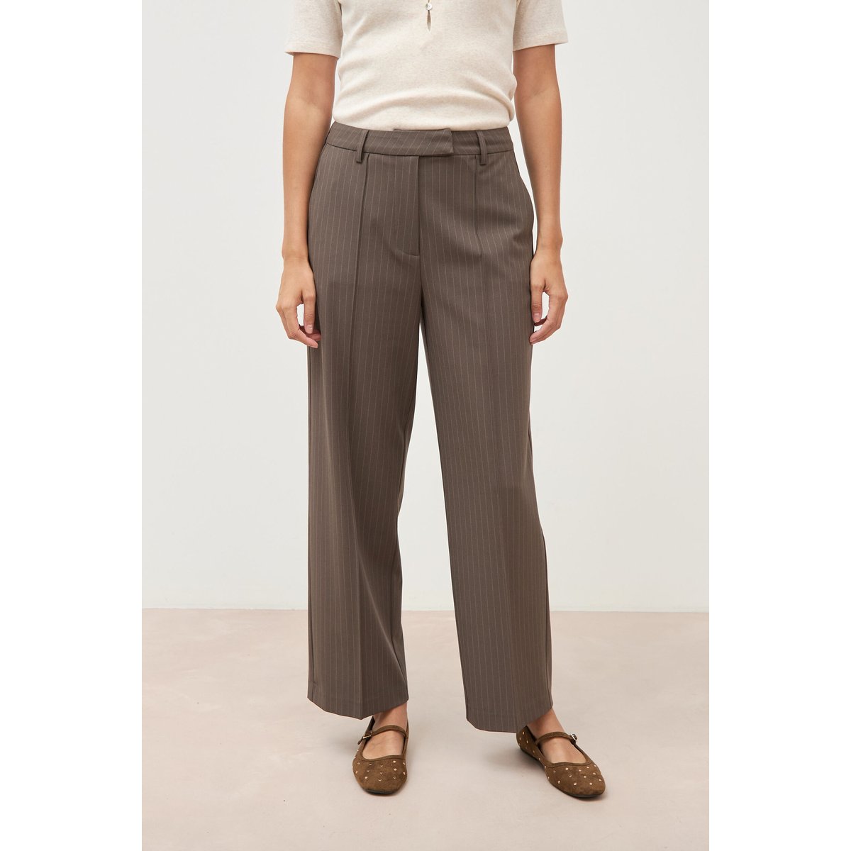 Pantalon droit taille haute taupe, BONOBO