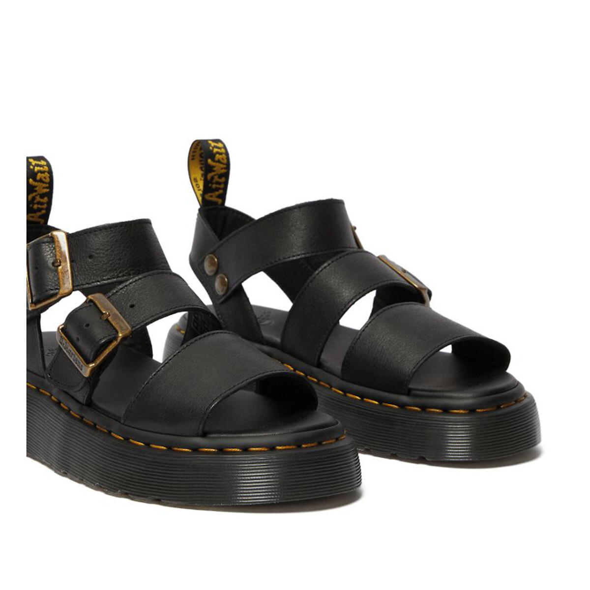 Gryphon Quad Platform Sandals in Pisa Leather black, DR. MARTENS