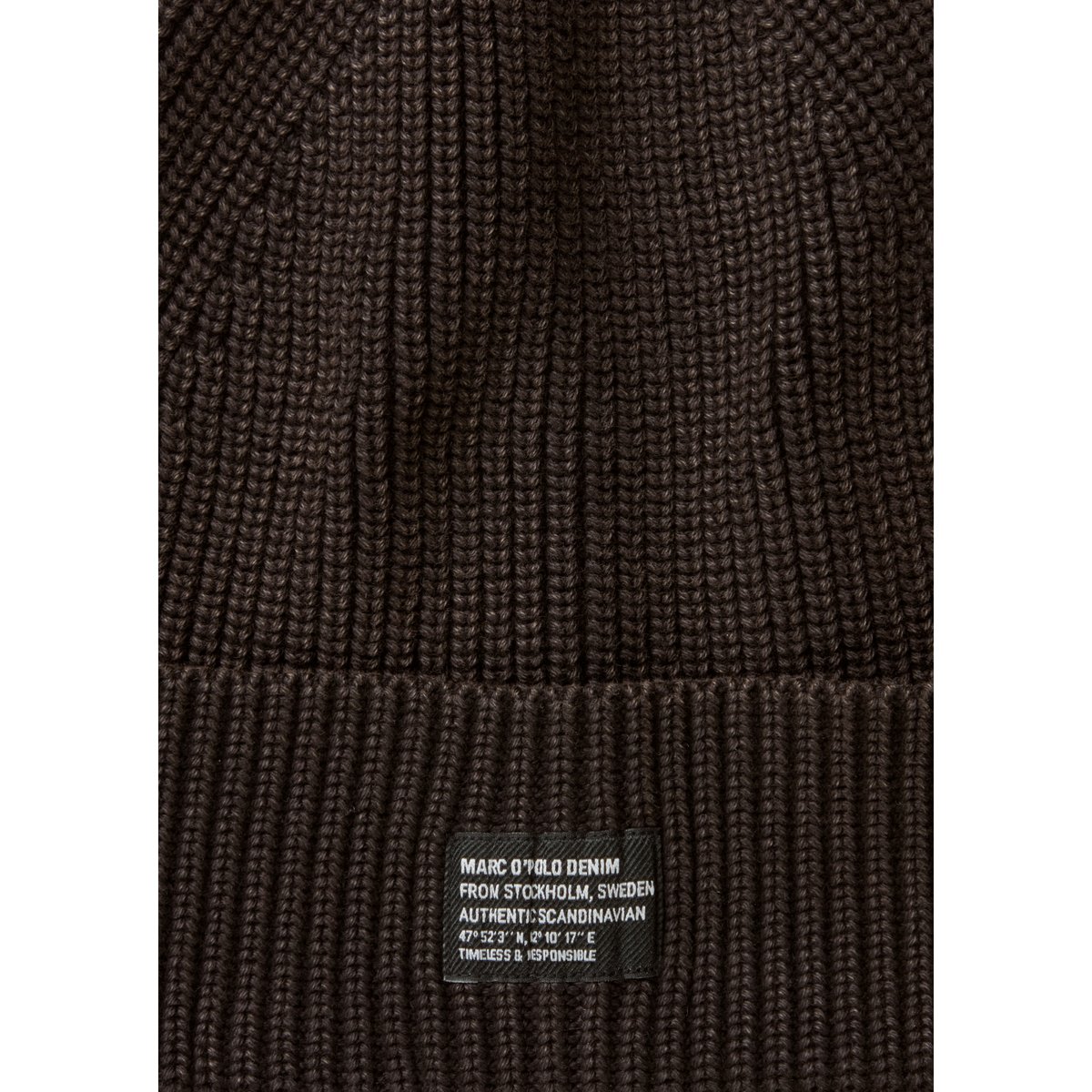 bonnet tricoté en fil de coton compact marron, MARC O’POLO DENIM