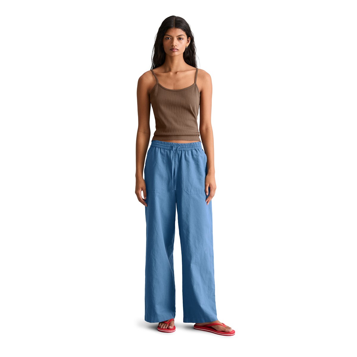 Pantalon à enfiler regular en mélange de lin et de coton bleu, MARC O’POLO DENIM