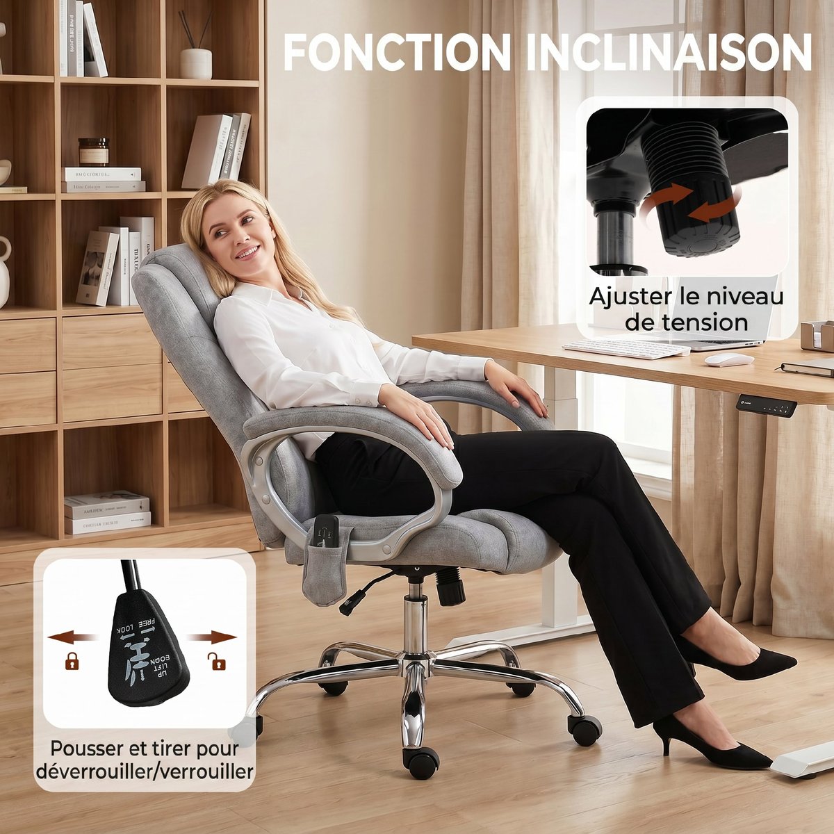Fauteuil de bureau avec fonction massage gris, HOMCOM