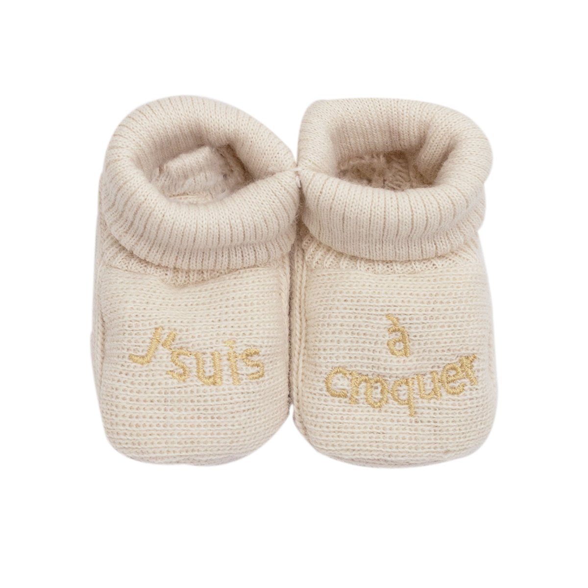 Chausson bébé avec broderie #e0cda9, TROIS KILOS SEPT