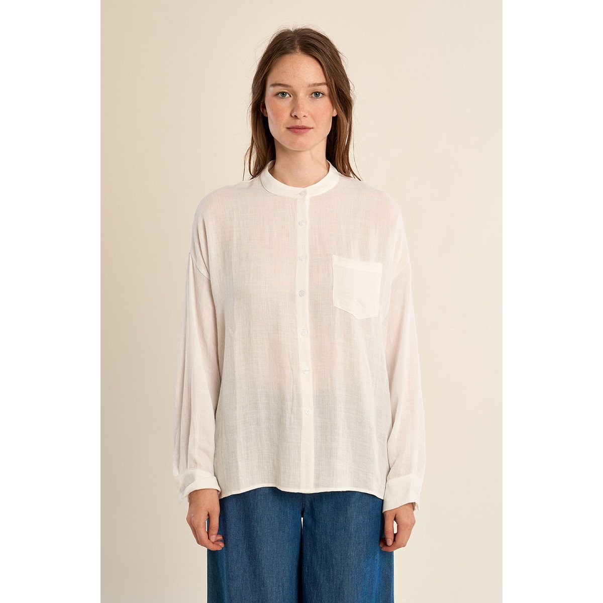 Chemise col mao, ouverte dans le dos blanc, MOLLY BRACKEN