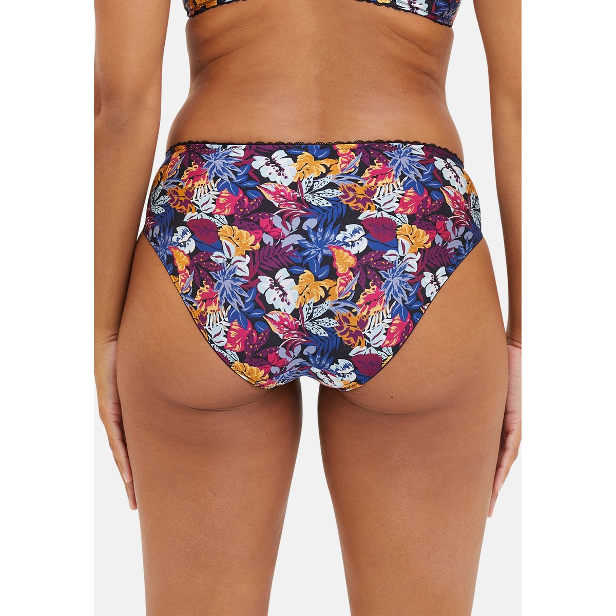 Slip en microfibre et dentelle Mathilde imprimé vegetal jungle noir, SANS COMPLEXE