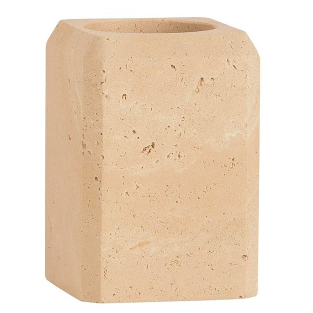 Porte brosse à dents en travertin 7.5x7.5x11cm beige, WADIGA