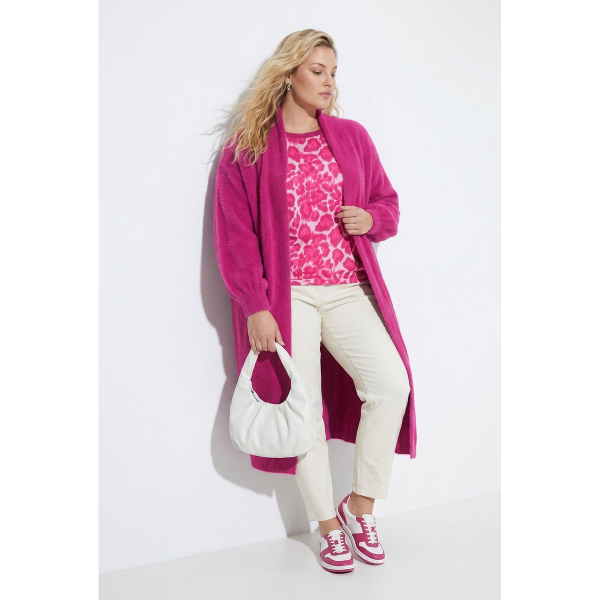 Cardigan long, sans fermeture fuchsia, ULLA POPKEN