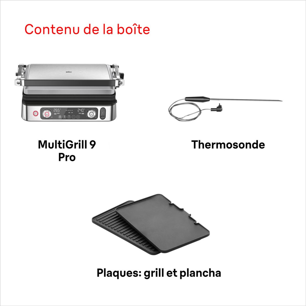 Grille-viande CG9160 inox 2 zones de cuissson, plaques amovible, sonde, 37x23 cm couleur unique, BRAUN