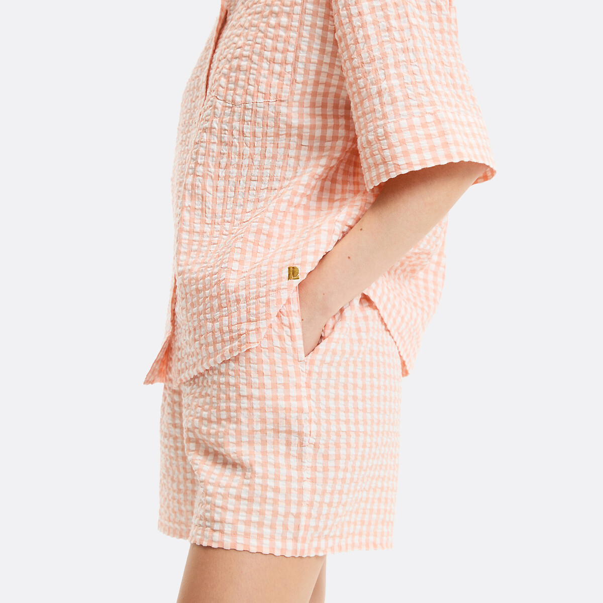 Pyjashort en vichy seersucker, Signature AIMÉE rose, LA REDOUTE COLLECTIONS