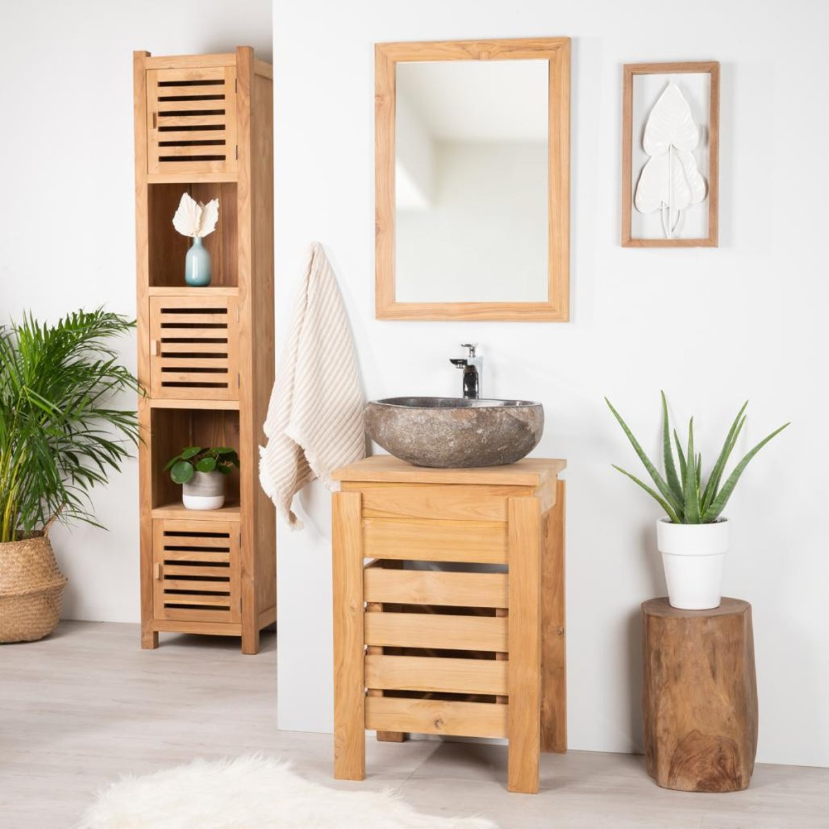 Meuble en teck rectangle 50 cm ZEN naturel, WANDA COLLECTION