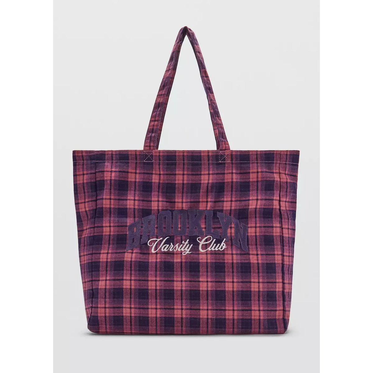 Sac cabas à carreaux avec texte brodé lilas, MANGO KIDS