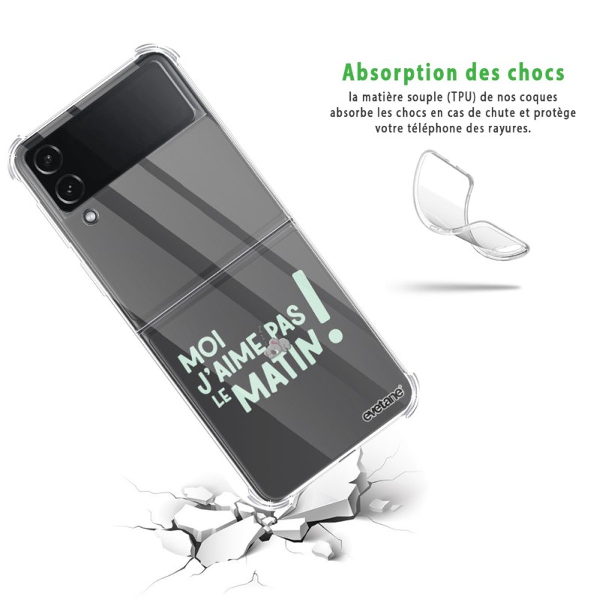 Coque souple renforcée Coque Galaxy Z Flip 4 j'aime pas le matin, EVETANE