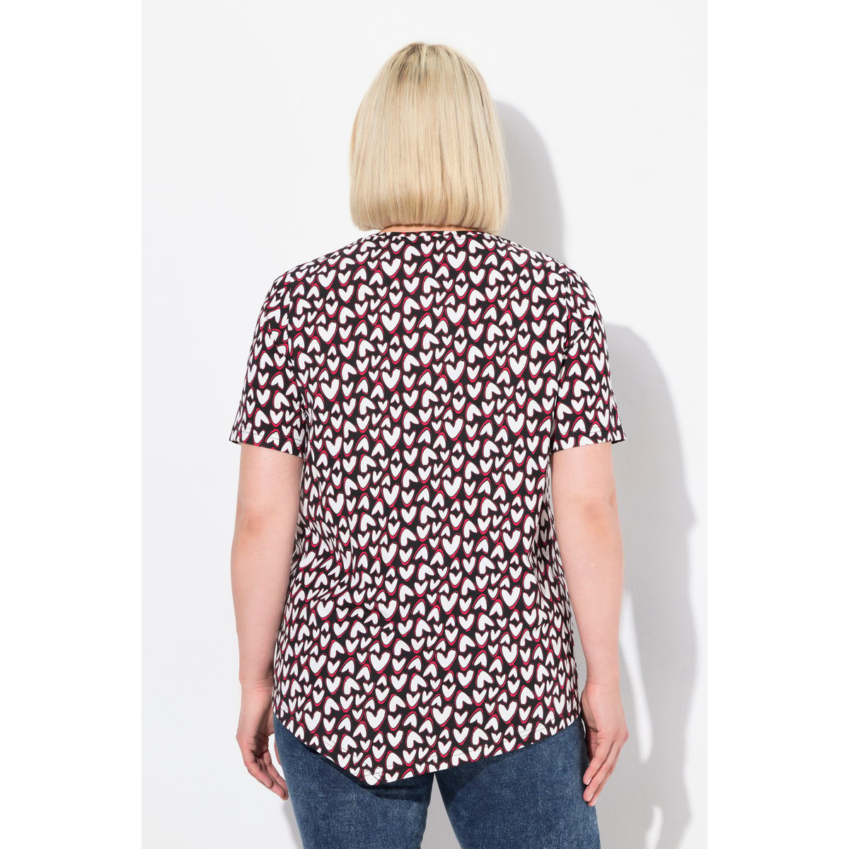 T-shirt imprimé petits cœurs, base en pointe noir, ULLA POPKEN