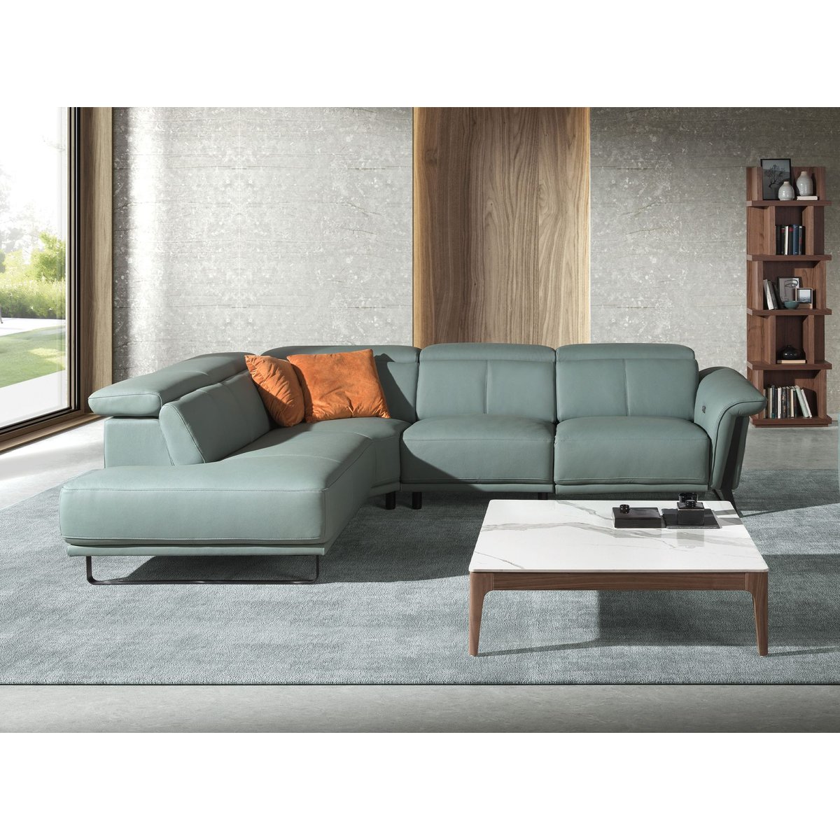 Canapé d'angle relax droite en cuir vert turquoise | noir, ANGEL CERDA