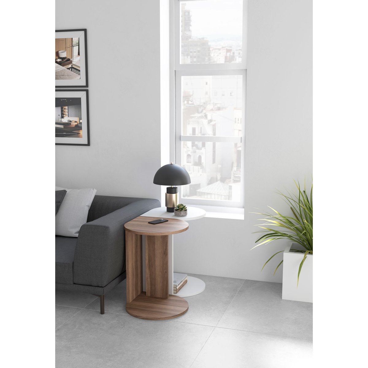 Table d'appoint-guéridon placard, TRÉBOL blanc, HERDASA