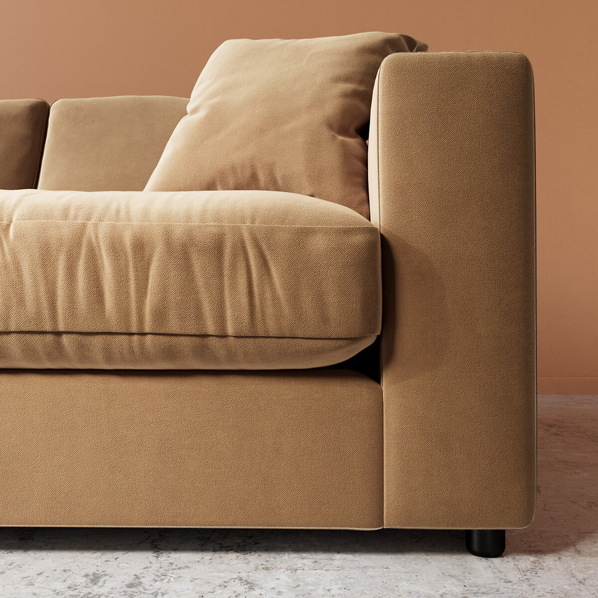 Althaea Easy Velvet Corner Chaise Sofa biscuit, SWOON