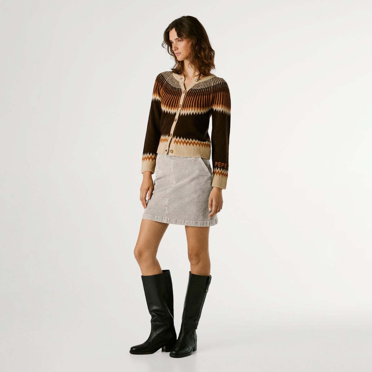 Jupe Courte En Velours Côtelé beige, PEPE JEANS