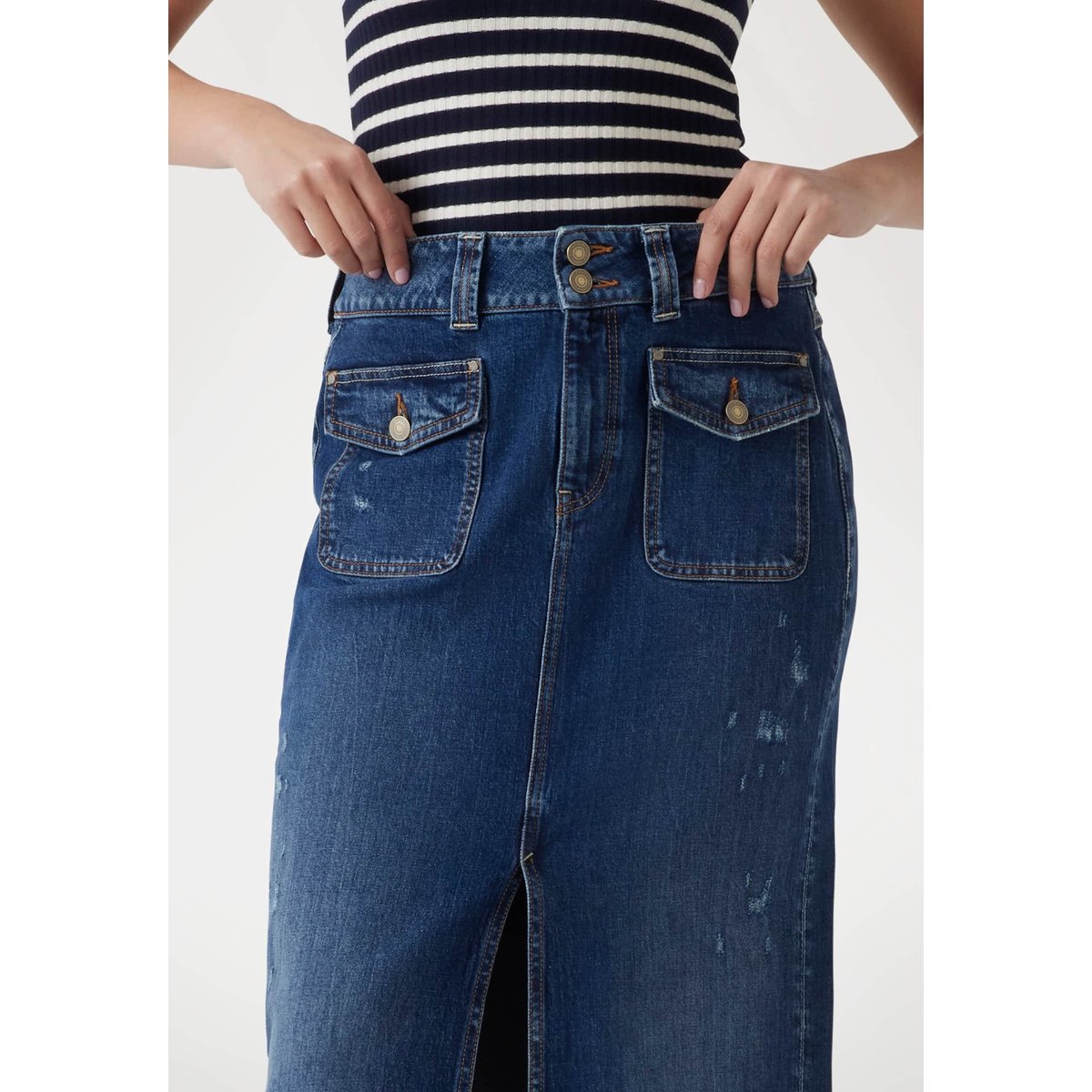 Jupe Midi En Jean Poches bleu, GUESS
