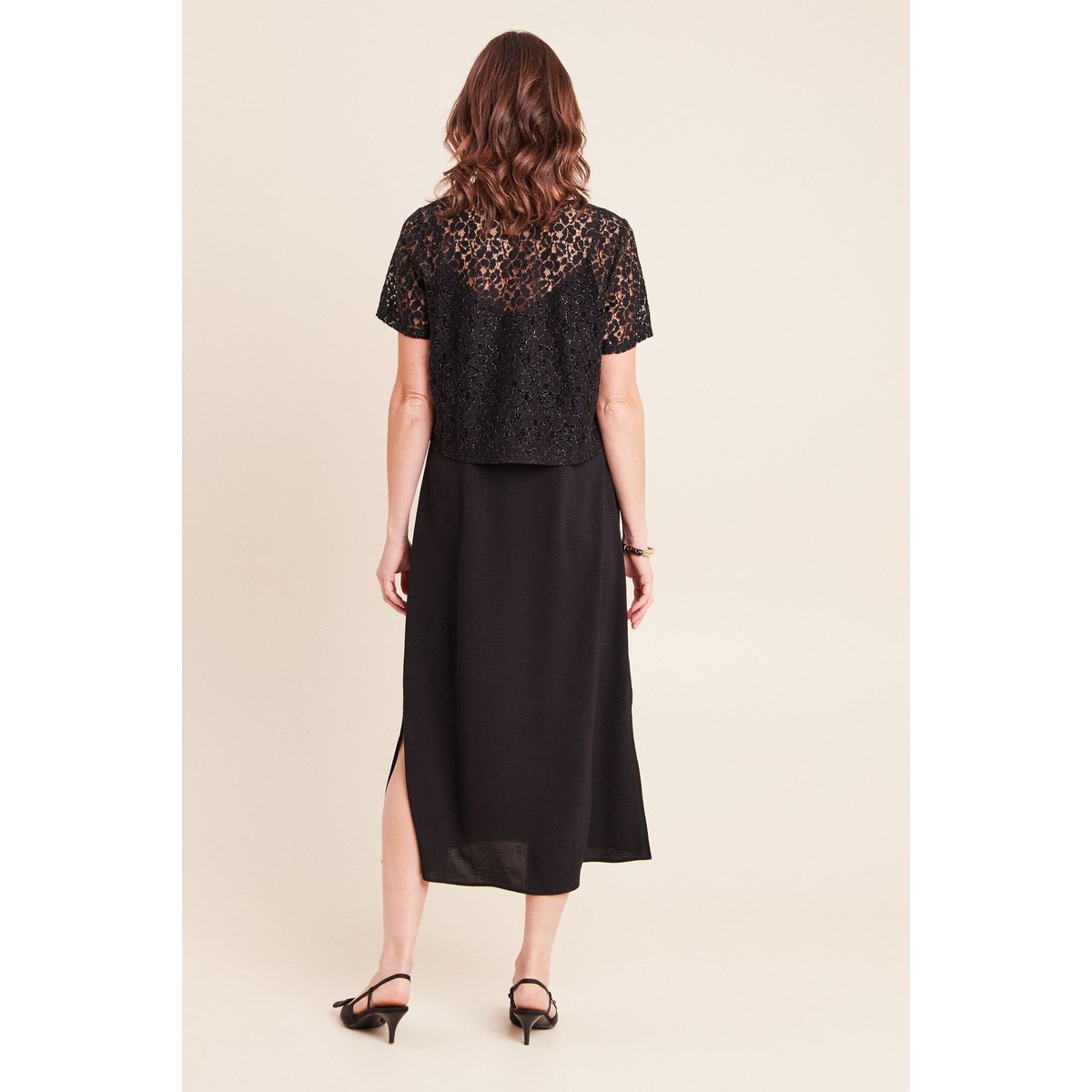 Robe longue évasée 2 en 1 col rond noir, BREAL