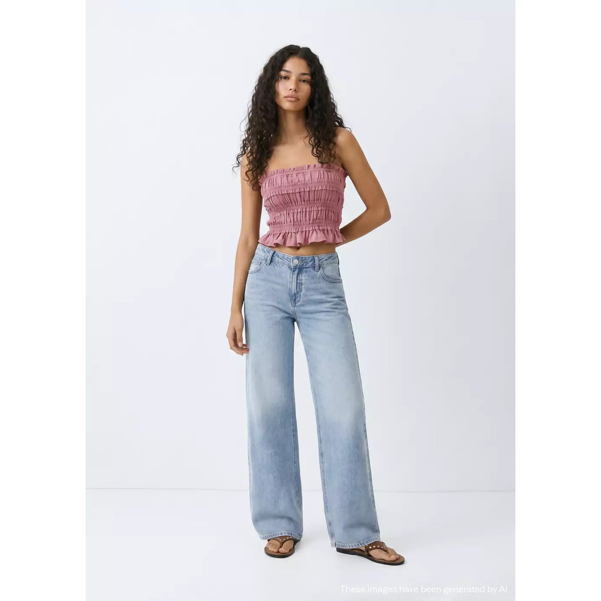 Top bustier froncé rose pastel, MANGO TEEN