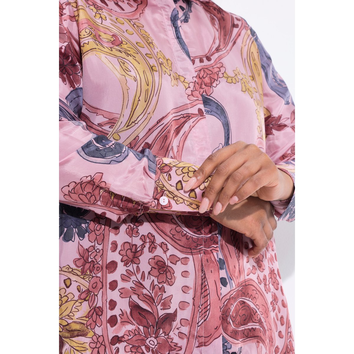 Chemisier en cupro motif à fleurs rose, ULLA POPKEN