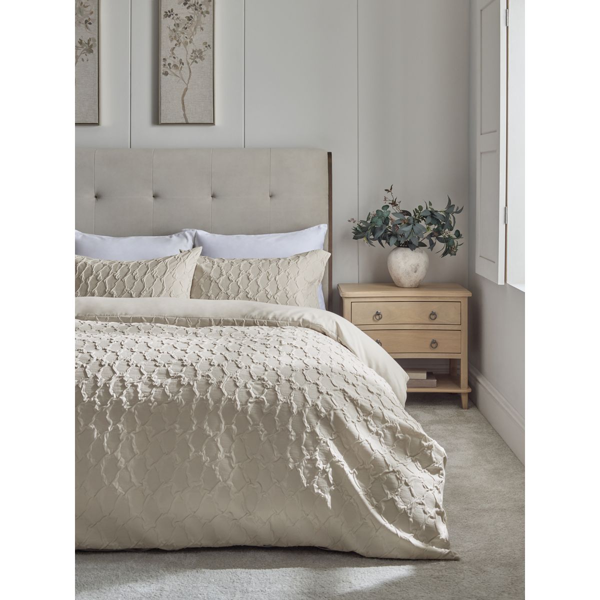 Housse de couette et taies à motif carré naturel, NEXT