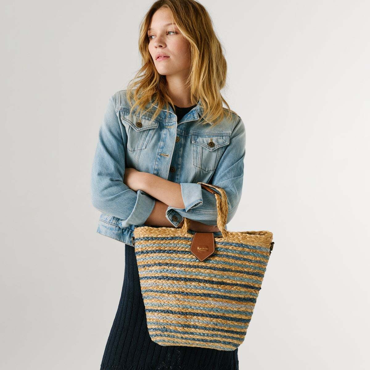 Sac Shopper En Jute denim, PEPE JEANS
