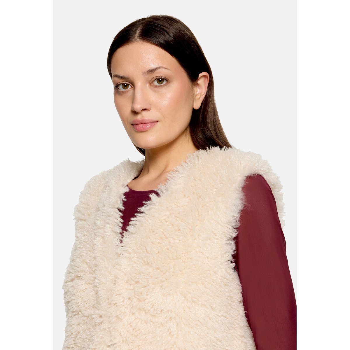 Veste sans manches en peluche unicolore champagne sorbet, VERA MONT