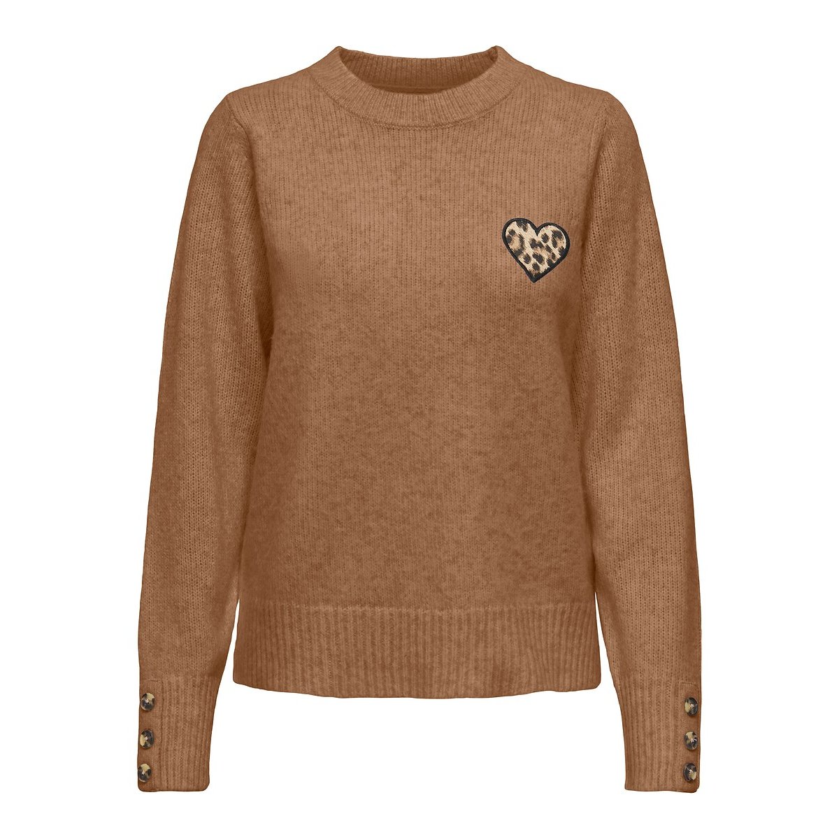 Pull con cuore stampa leopardata cammello, ONLY