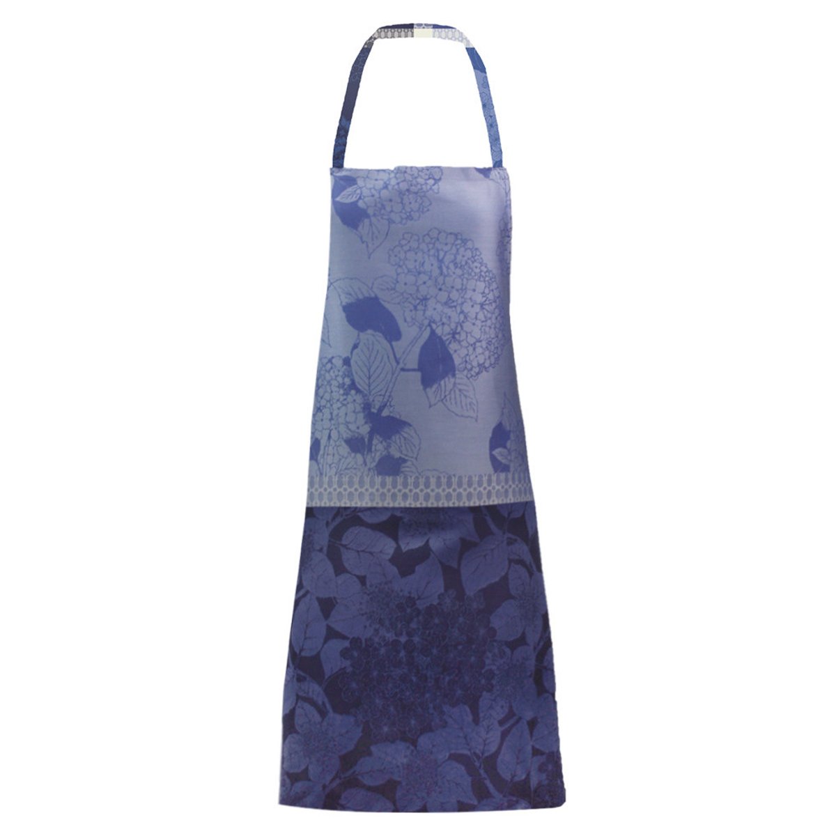 Tablier pur coton bio antitache HORTENSIAS bleu, GARNIER THIEBAUT