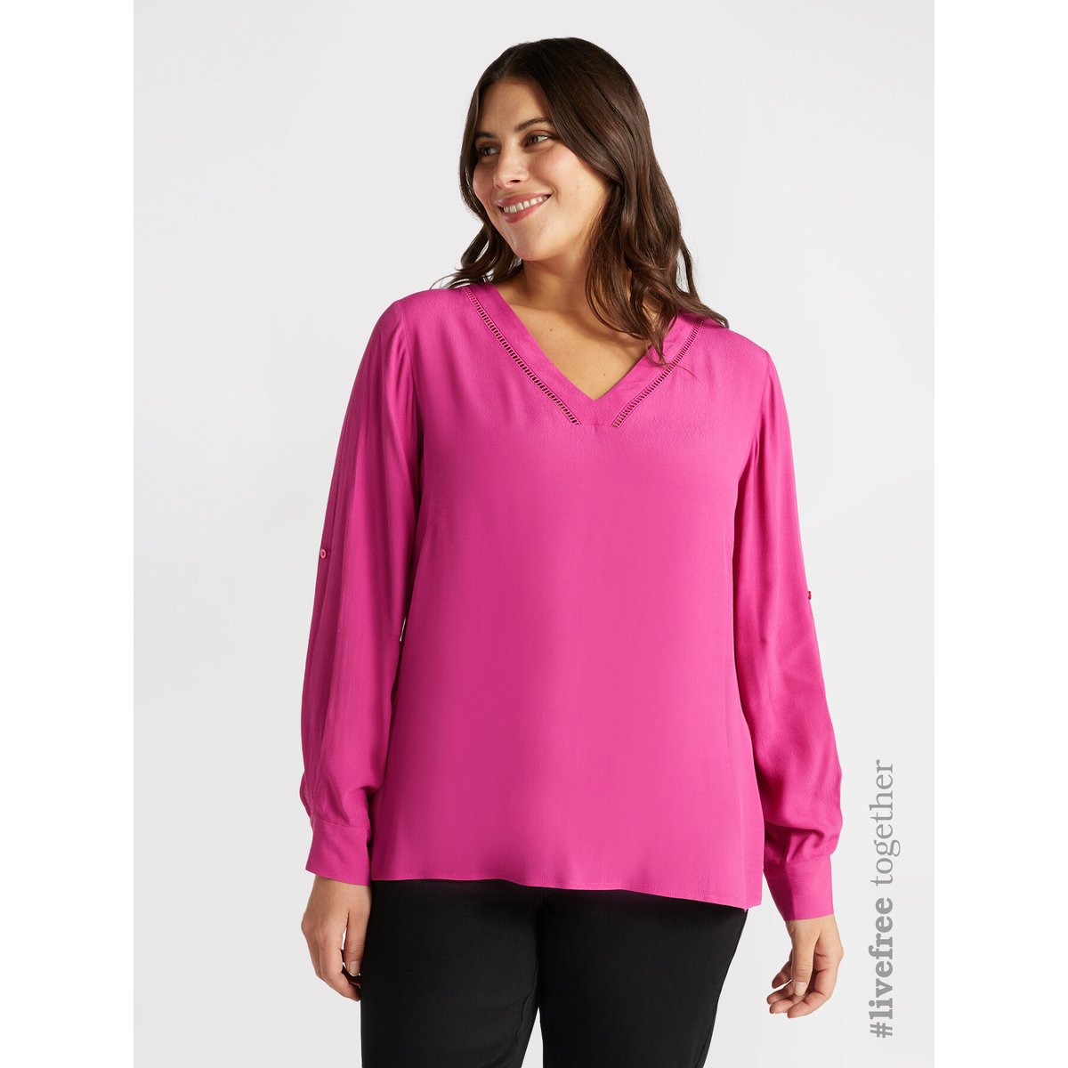 Blouse col V en viscose LENZING™ ECOVERO™ fuchsia, FIORELLA RUBINO