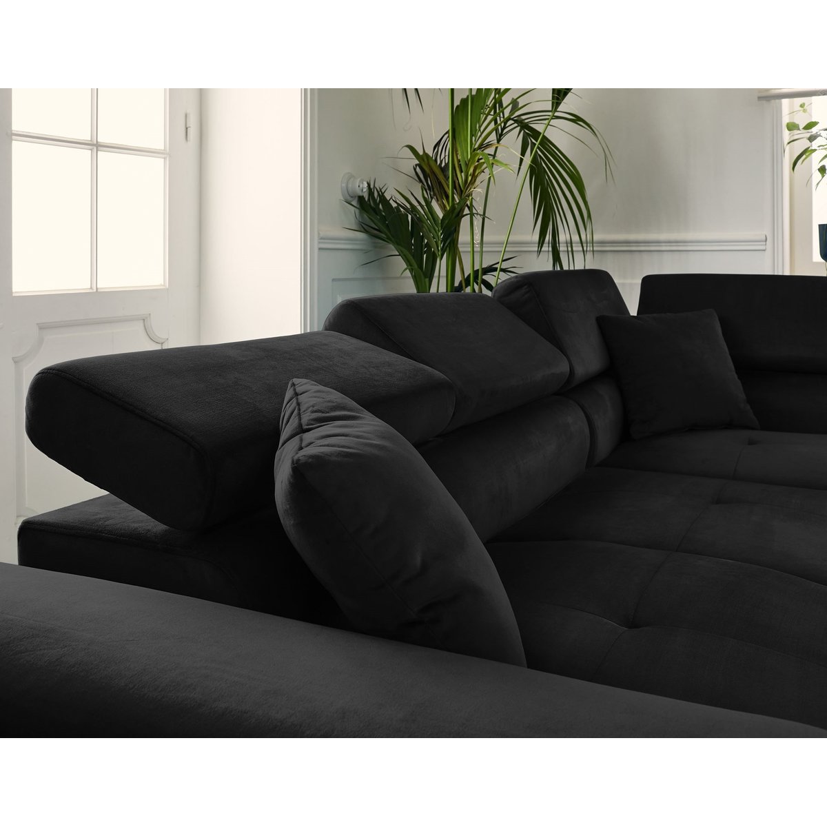 Canapé d'angle droit convertible 5 places, DIMAS noir, BEST MOBILIER