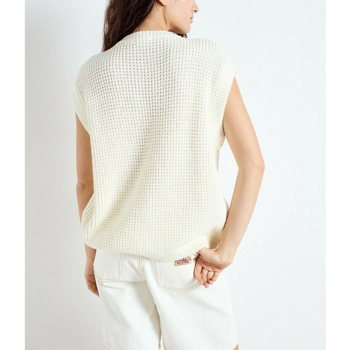 Chaleco de punto amplia con cuello redondo, sin mangas, CRASHWAY nácar, AMERICAN VINTAGE