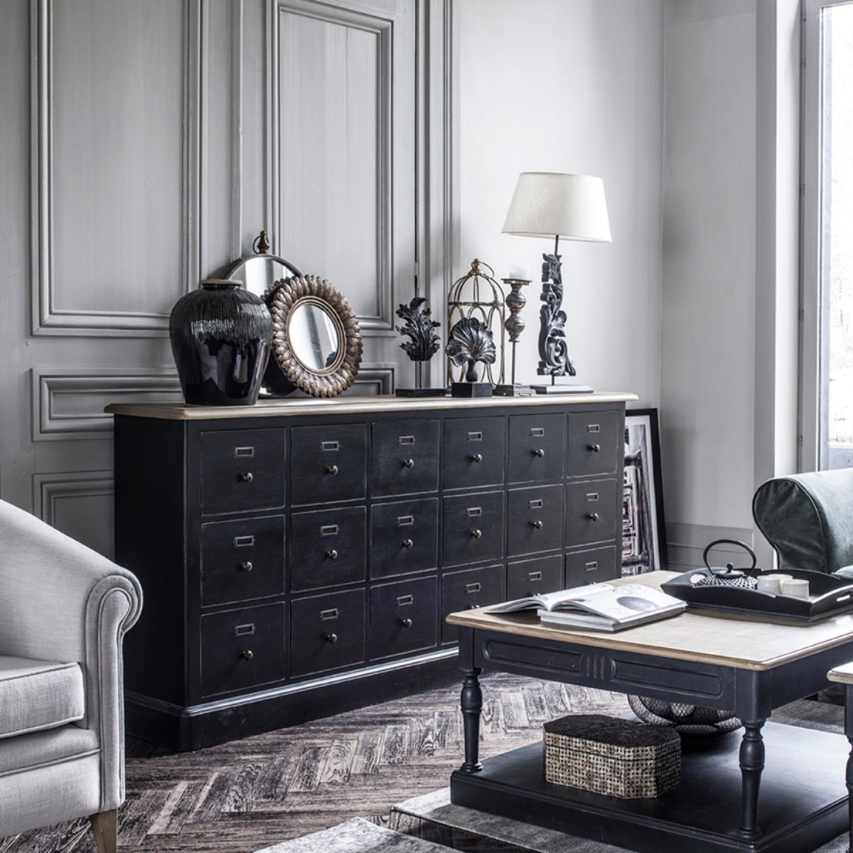 Table basse carrée - MANOIR noir, INTERIOR'S