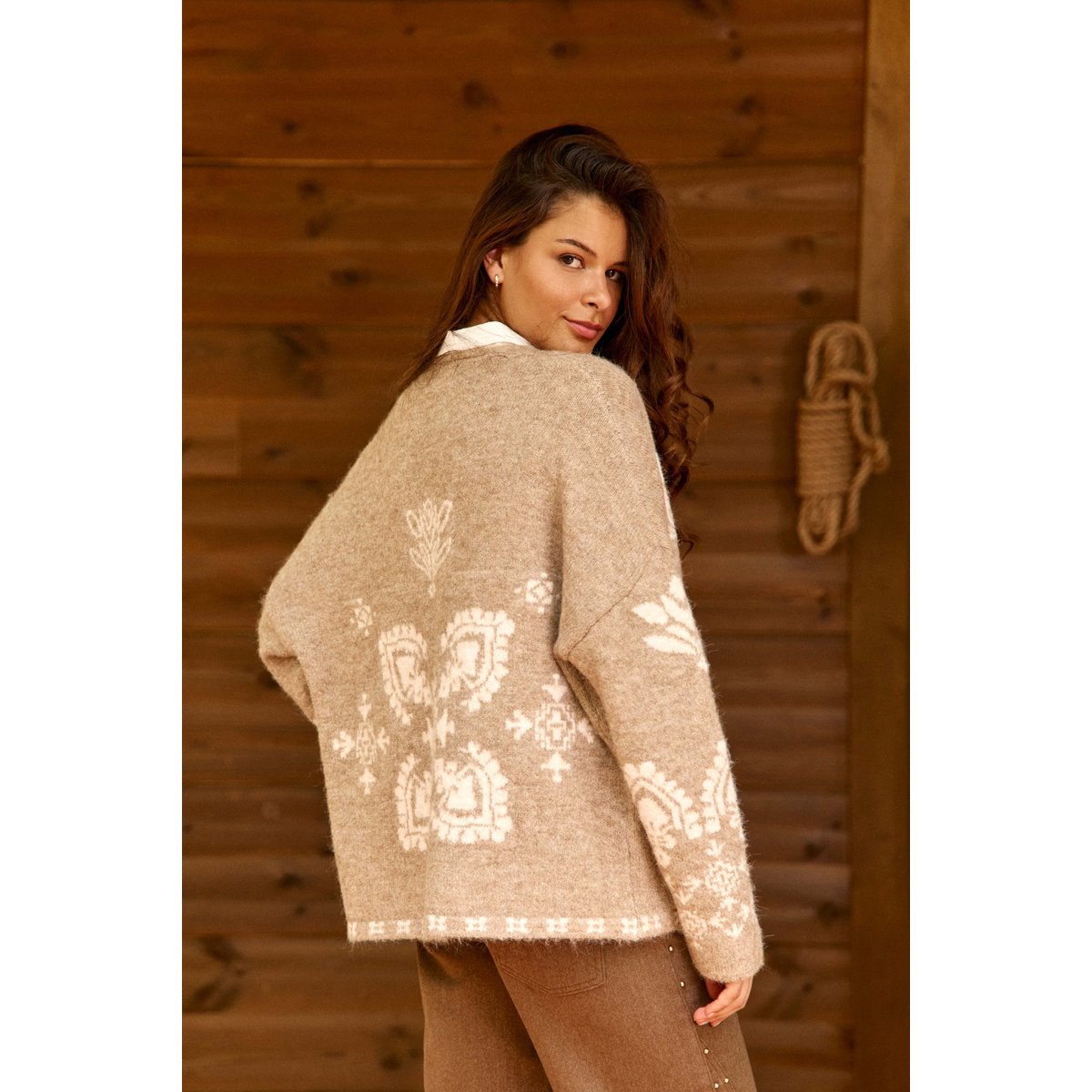 GILET imprimé ethnique MISAN 14-taupe/ecru, LA PETITE ETOILE