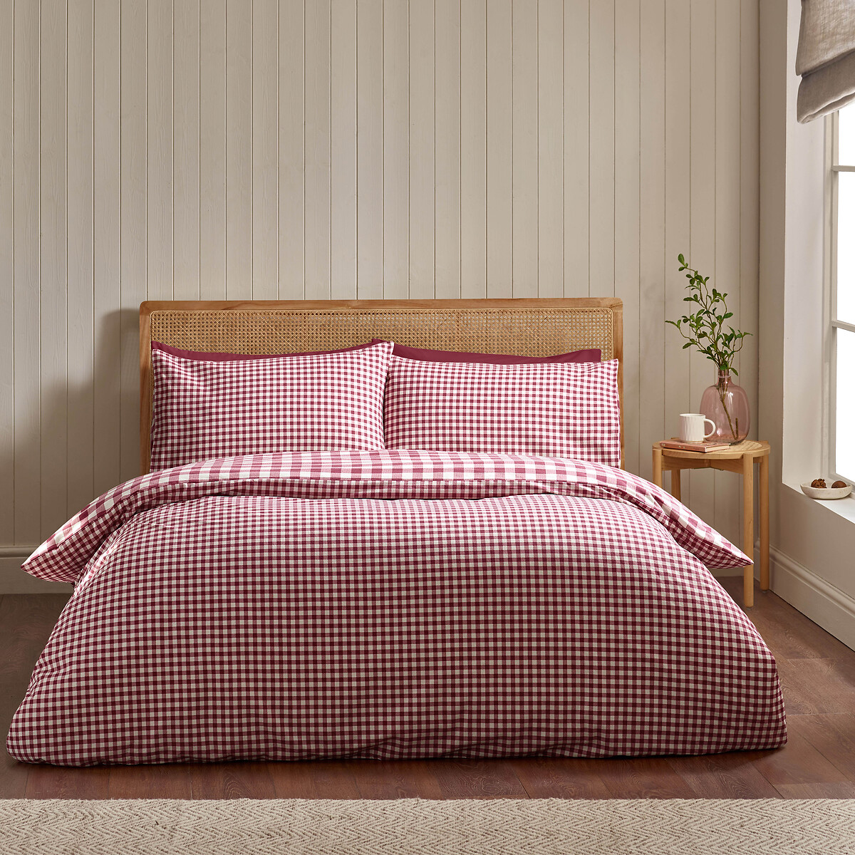 Brushed Gingham Check Reversible Duvet Cover Set burgundy, CATHERINE LANSFIELD