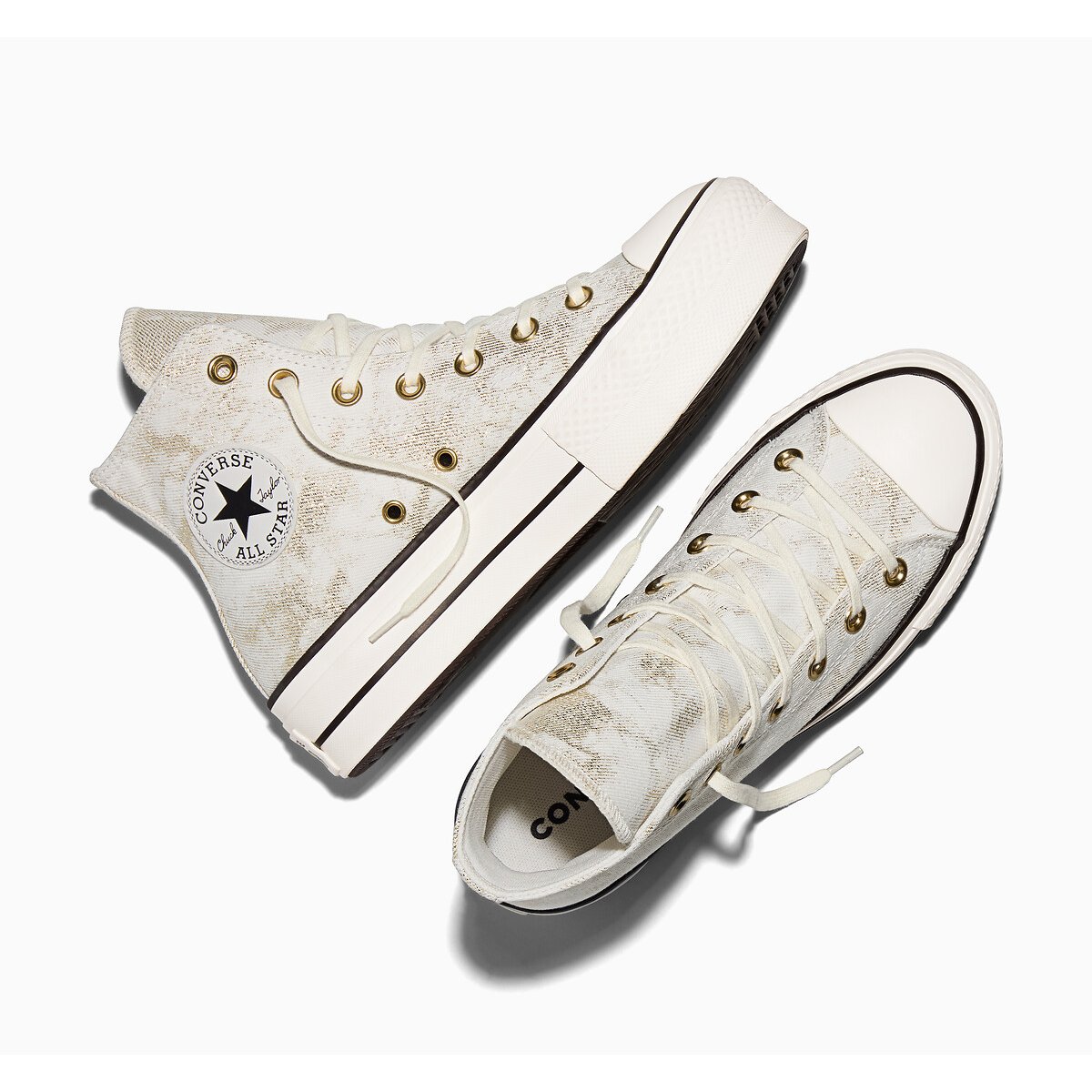 Baskets CHUCK TAYLOR ALL STAR LIFT HI MARBLE Fil textile TWILL ecru/doré, CONVERSE