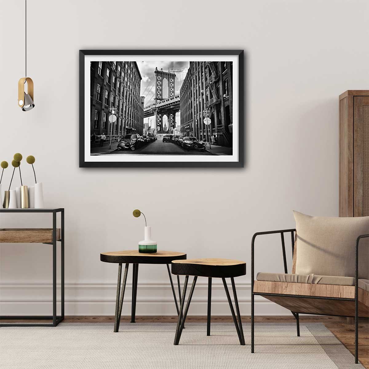 Affiche dumbo brooklyn bridge affiche + cadre en bois - noir, HEXOA