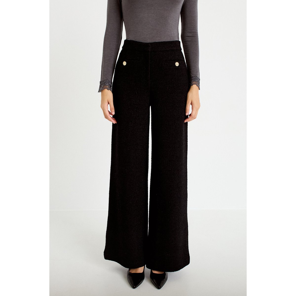 Pantalon bootcut en tweed noir, CACHE CACHE