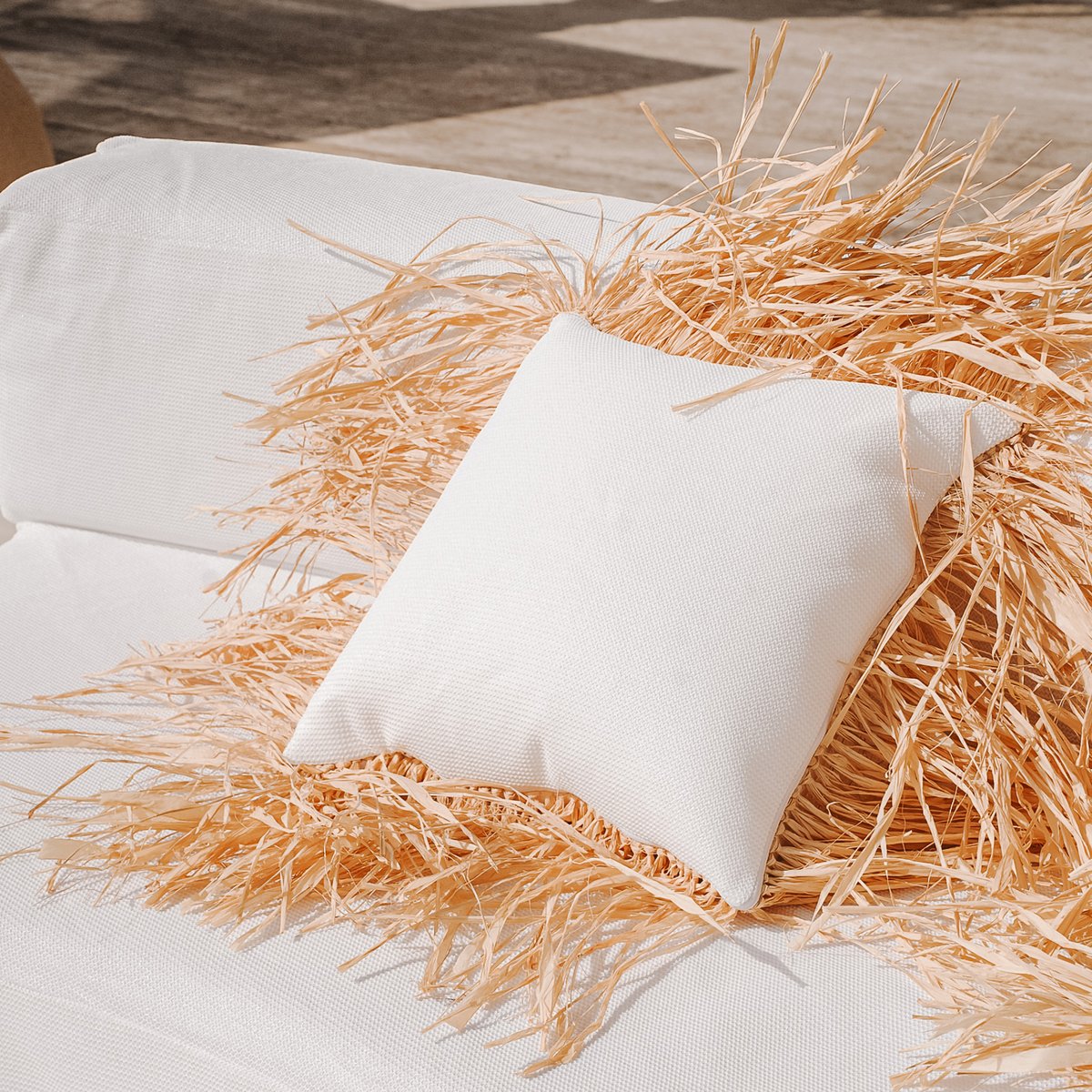 Coussin extérieur carré à frange blanc, MX HOME