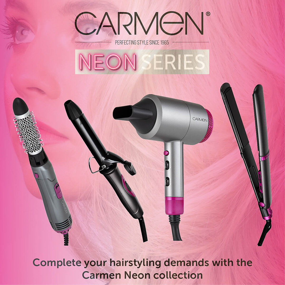 Neon Triple Pack Gift Set with Hair Dryer/Curler/Straightener - C81128 grey, CARMEN