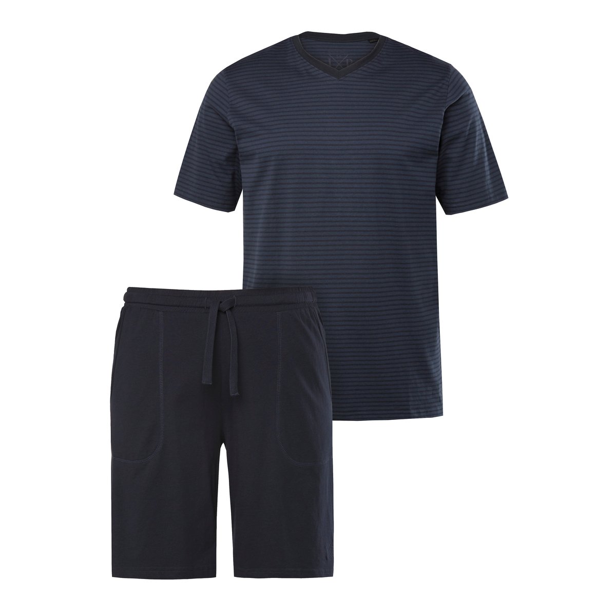 Pyjama court deux pièces à rayures. bleu marine, JP1880