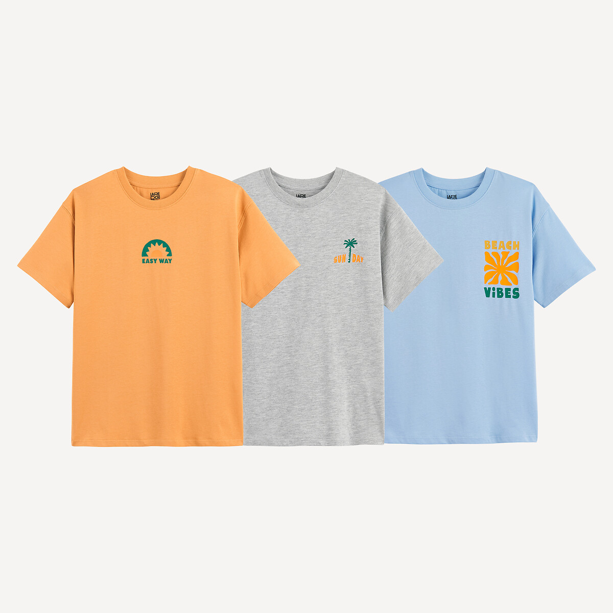 Lot de 3 T-shirts col rond à manches courtes imprimés poitrine multicolore, LA REDOUTE COLLECTIONS