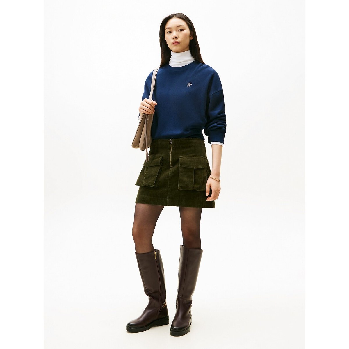 Gonna corta in velluto kaki, TOMMY HILFIGER