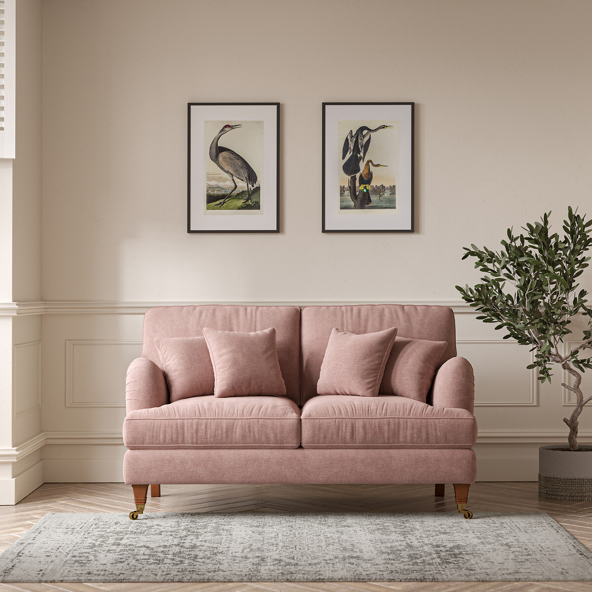 Emeline Soft Brushed 2 Seater Sofa with Castor Legs old rose, ÉDITÉ