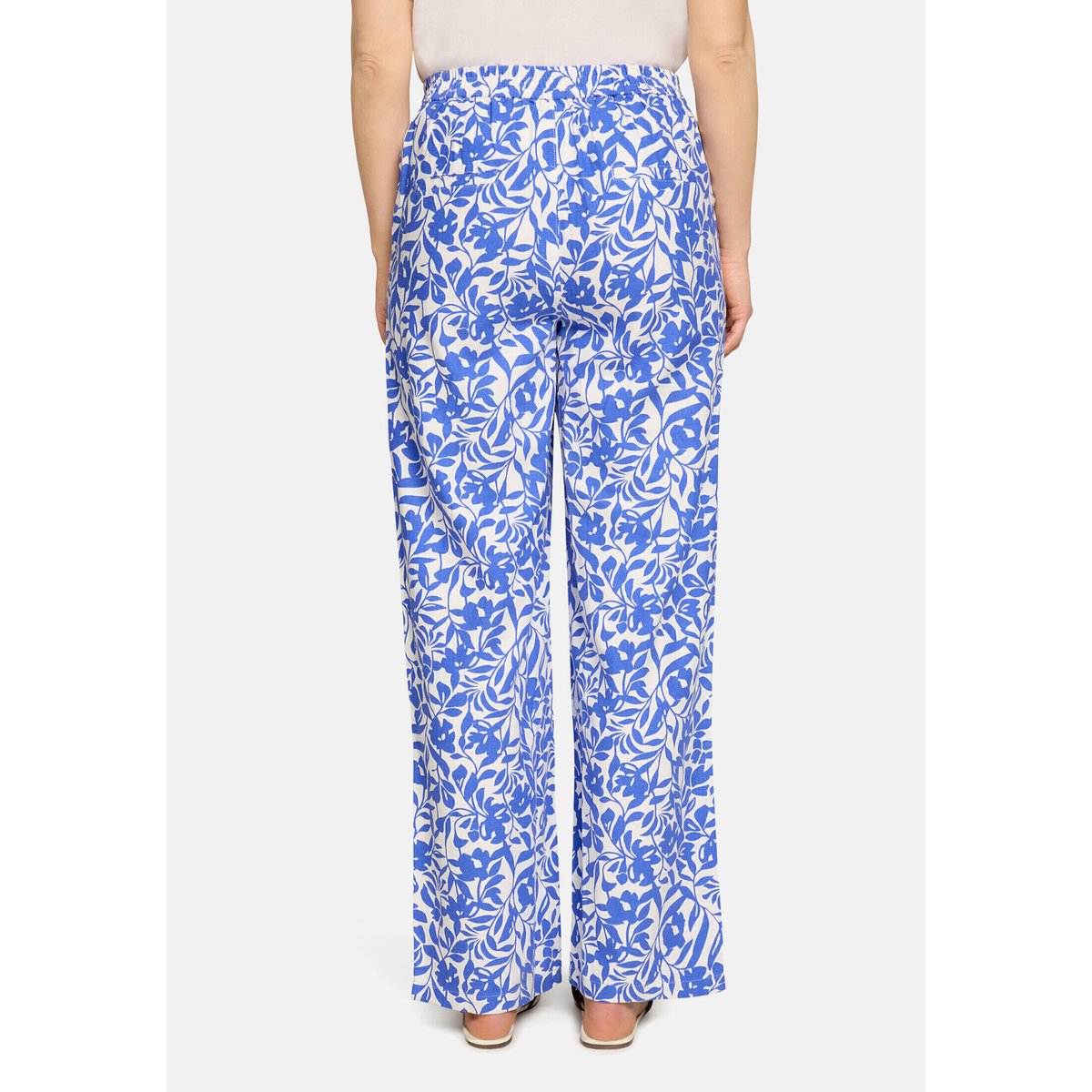 Pantalon en lin à taille élastique blanc/bleu, BETTY BARCLAY