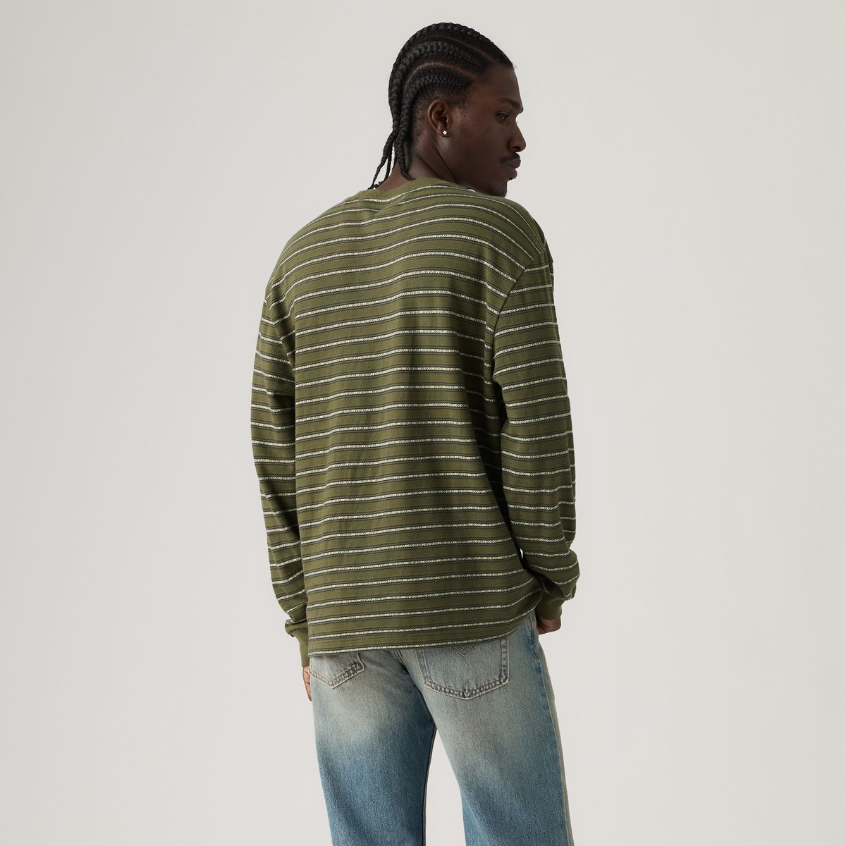 T-shirt graphique manche longue Authentic beige - artie jacquard stripe olive night, LEVI'S
